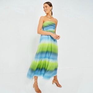 Tuckernuck Kaia Strapless Dress in Blue and Green